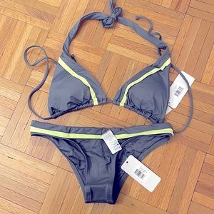 NWT L*space bikini grey and lime green stripe (small bottoms, xs top)